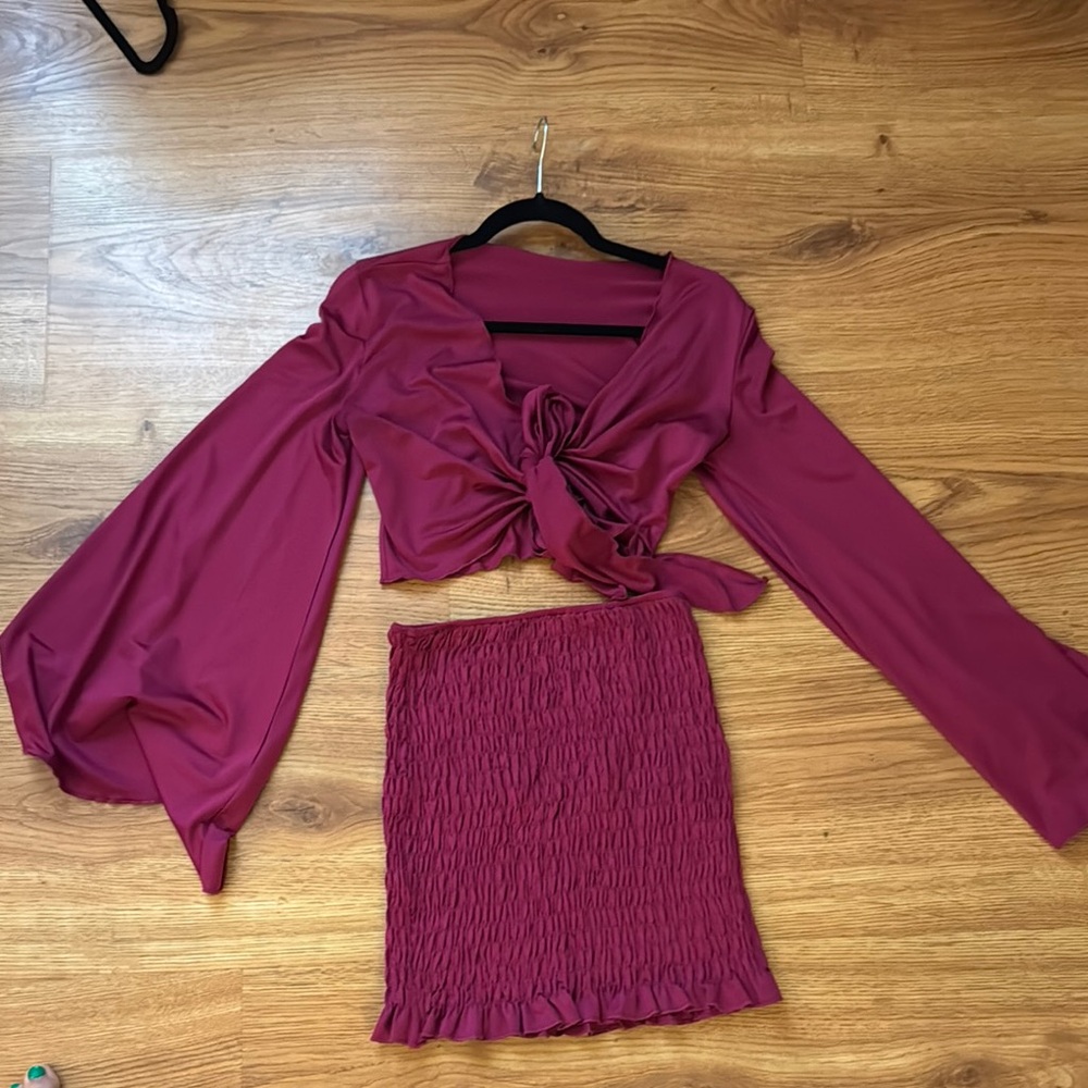 Elegant Burgundy Skirt + top set